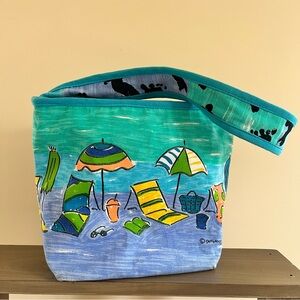 Sally Huss Canvas Beach Tote in Teal and Blue